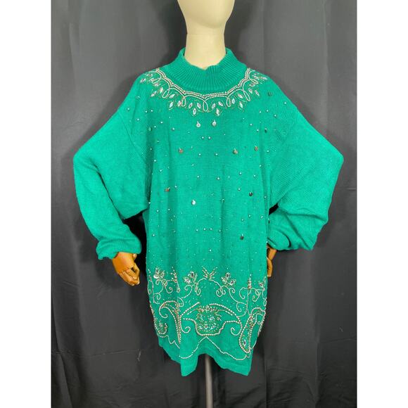 Vintage Holiday Sweater, Plus Size 2X Beads and Gems, August Max Woman - Picture 1 of 10